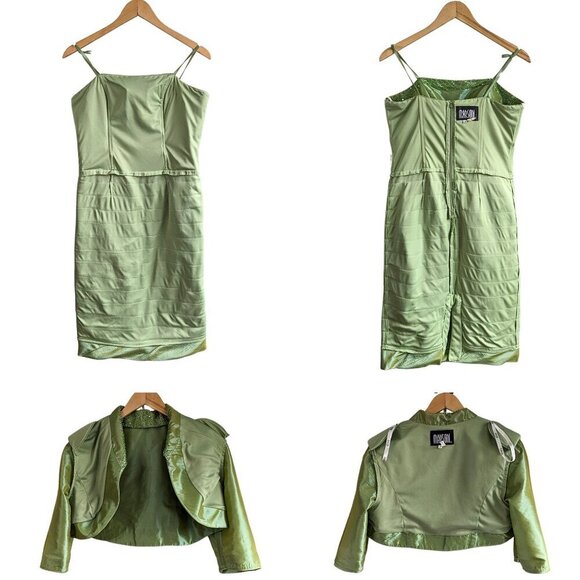 Vtg Y2K MARSONI Avocado Party Dress Jacket Set - The Nanny/Romy & Michele Sz 10 - Picture 10 of 10